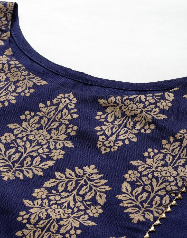 Navy Blue Kurti With Pant And Dupatta | Leemboodi