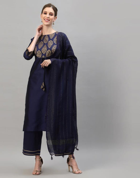 Navy Blue Kurti With Pant And Dupatta | Leemboodi