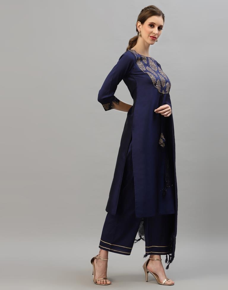 Navy Blue Kurti With Pant And Dupatta | Leemboodi