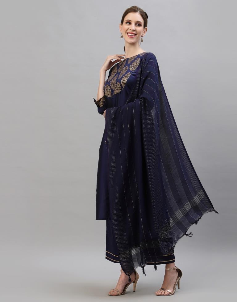 Navy Blue Kurti With Pant And Dupatta | Leemboodi