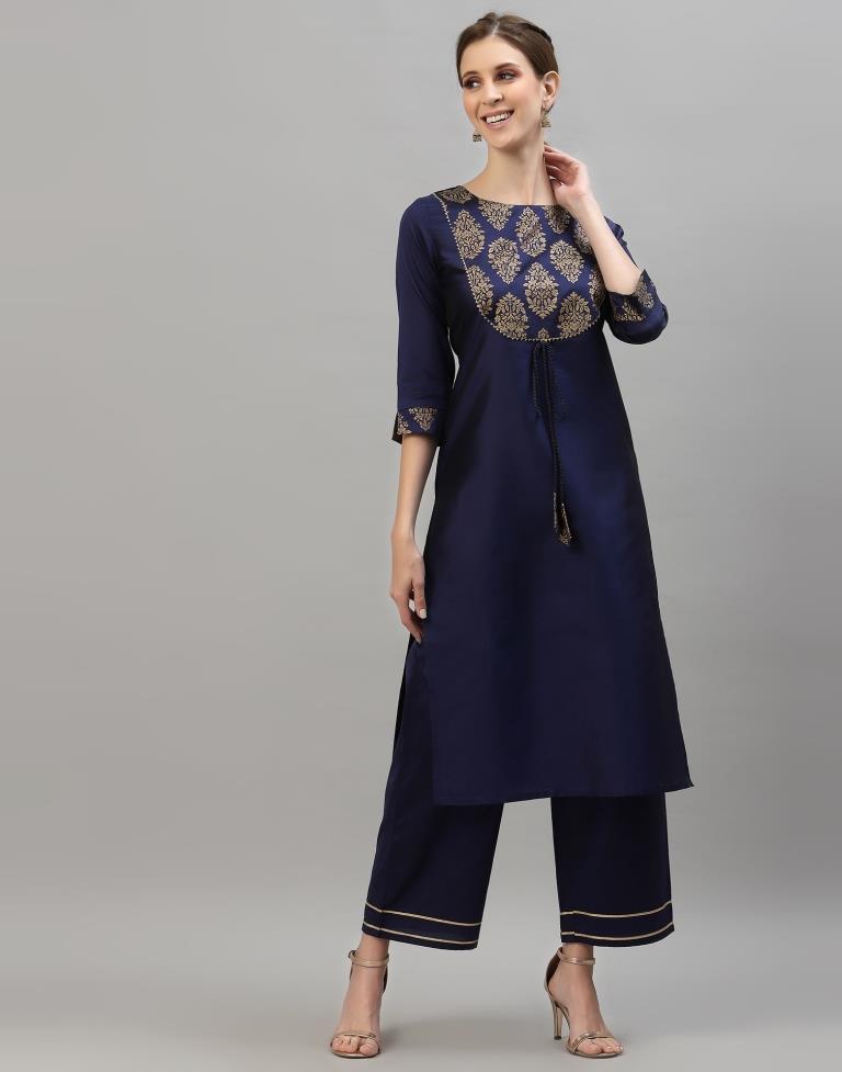 Navy Blue Kurti With Pant And Dupatta | Leemboodi