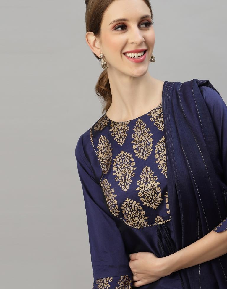 Navy Blue Kurti With Pant And Dupatta | Leemboodi
