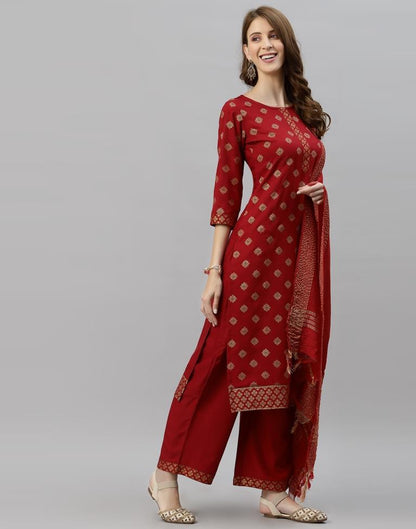 Red Kurti With Pant And Dupatta | Leemboodi