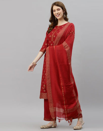 Red Kurti With Pant And Dupatta | Leemboodi