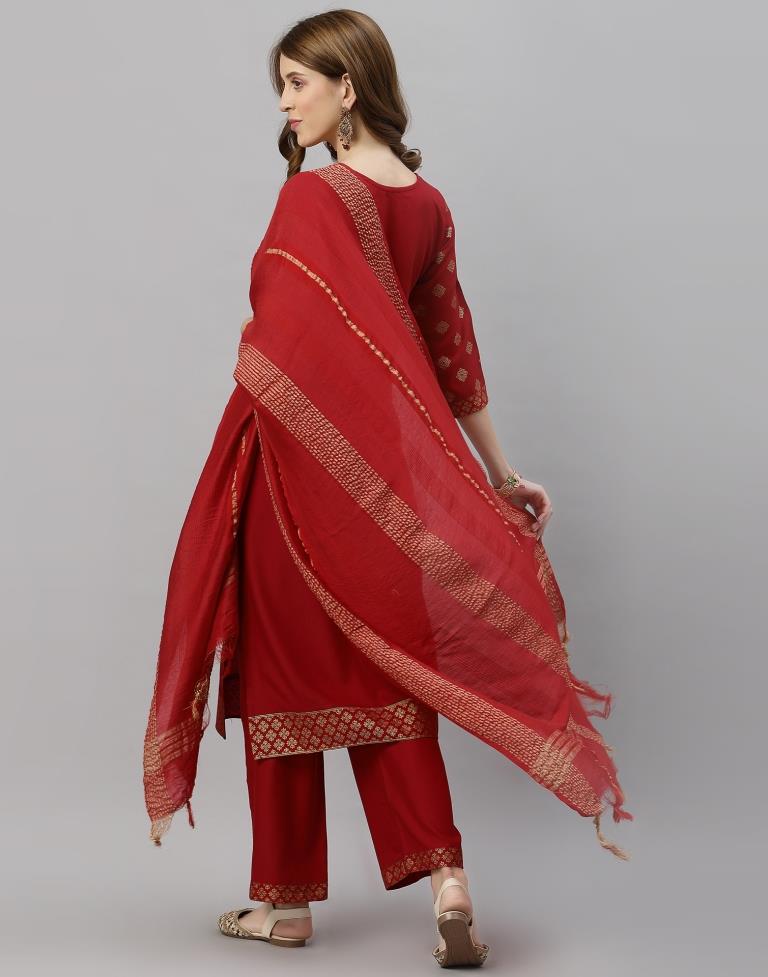 Red Kurti With Pant And Dupatta | Leemboodi