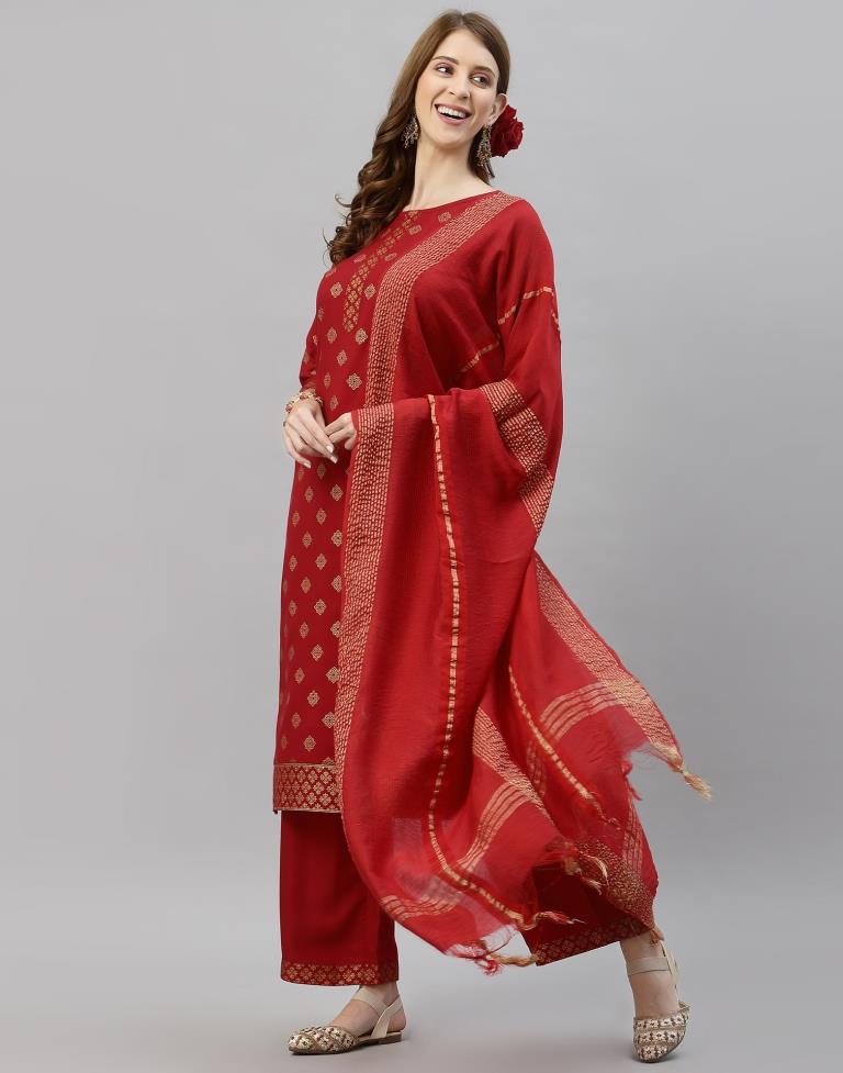 Red Kurti With Pant And Dupatta | Leemboodi