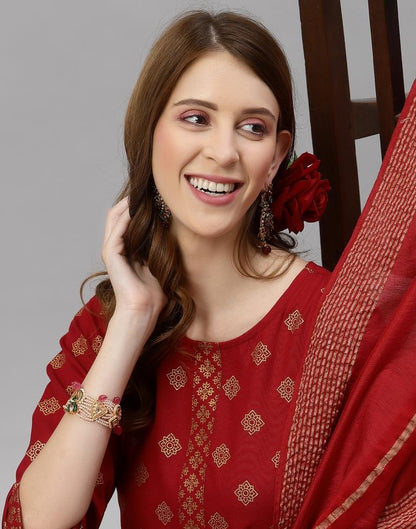 Red Kurti With Pant And Dupatta | Leemboodi