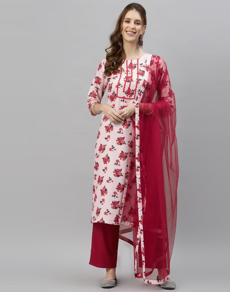 Light Pink Kurti With Pant And Dupatta | Leemboodi