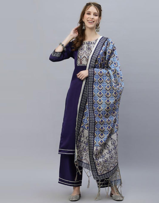 Navy Blue Kurti With Pant And Dupatta | Leemboodi