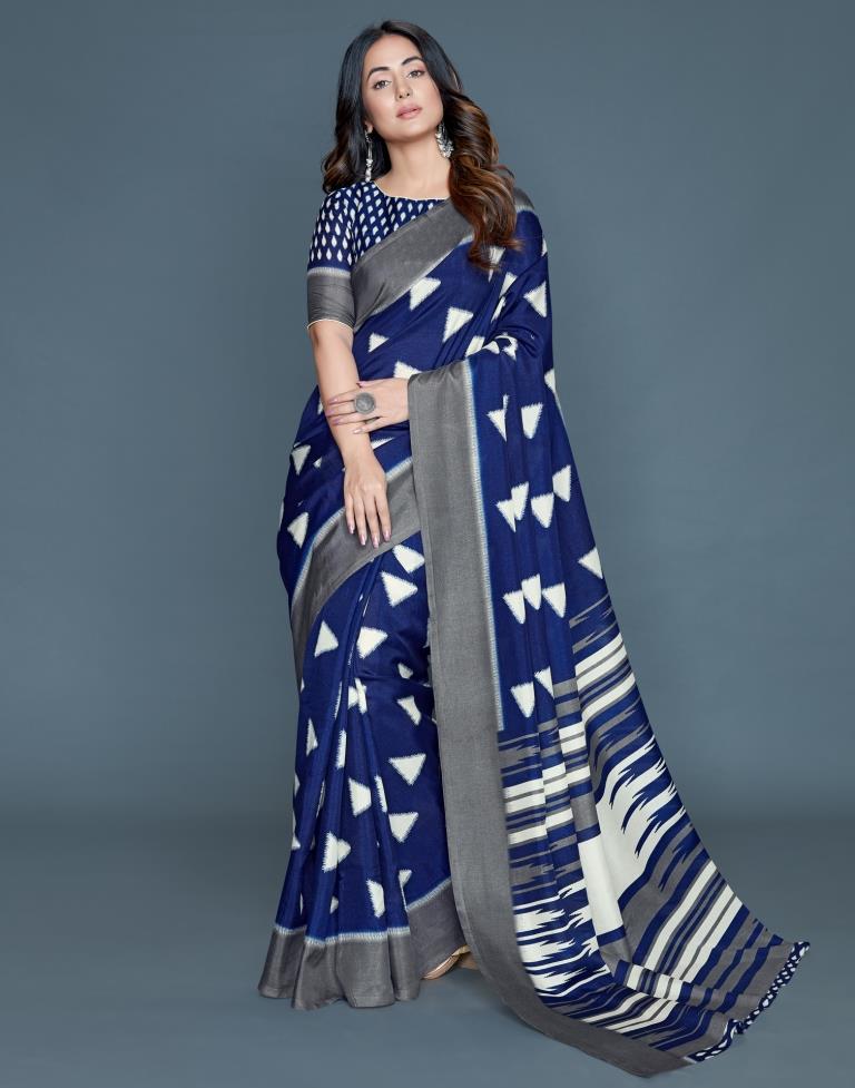 Blue Coloured Poly Silk Printed Casual saree | Sudathi