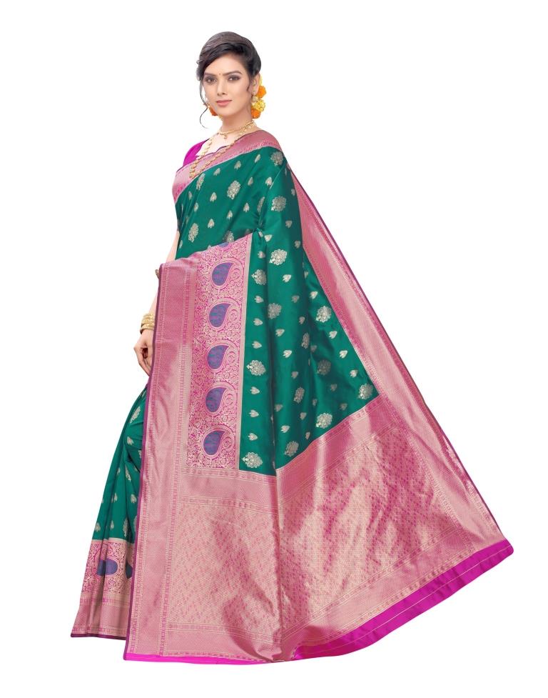 Green Coloured Poly Silk Jacquard Partywear Saree | Sudathi