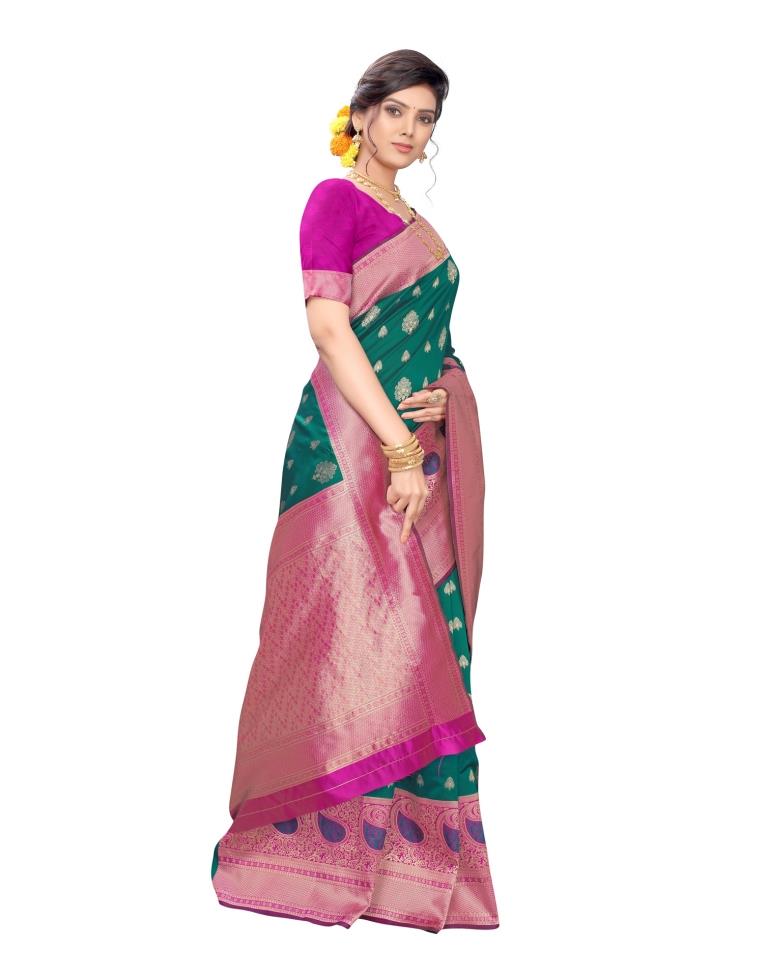 Green Coloured Poly Silk Jacquard Partywear Saree | Sudathi