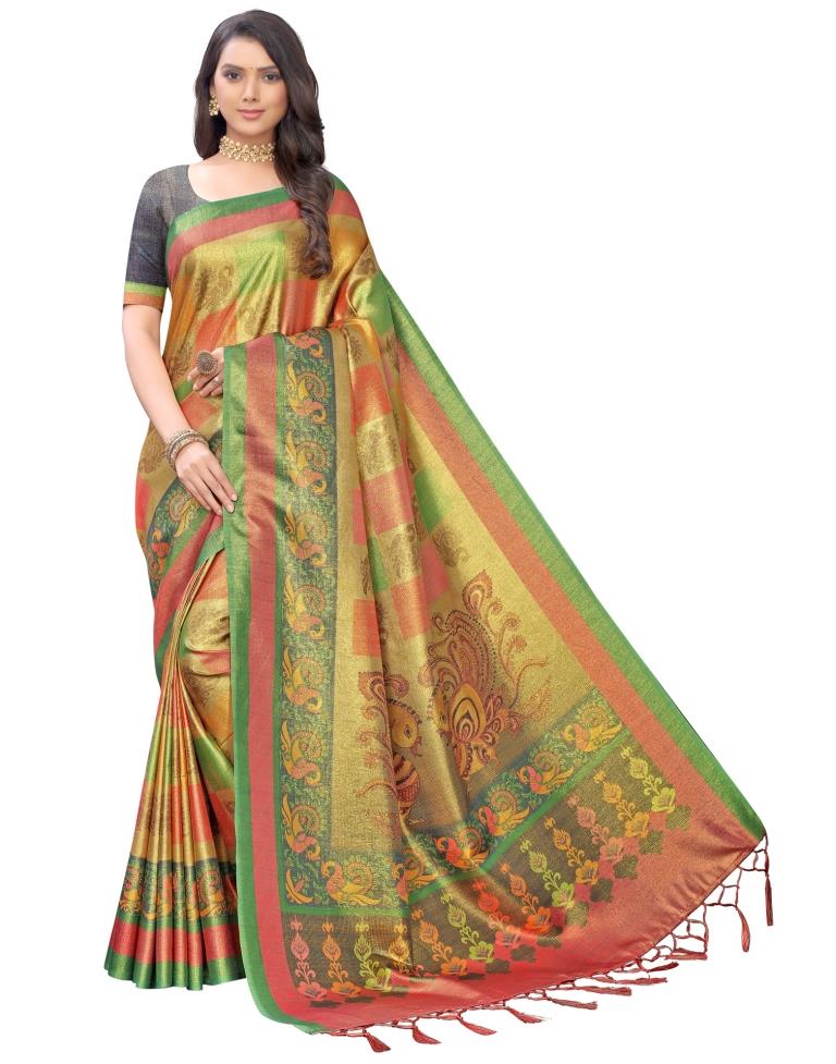 Chartreuse Yellow Coloured Silk Digital Printed Partywear saree | Sudathi