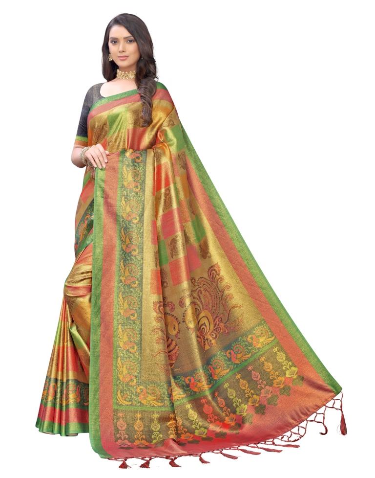 Chartreuse Yellow Coloured Silk Digital Printed Partywear saree | Sudathi