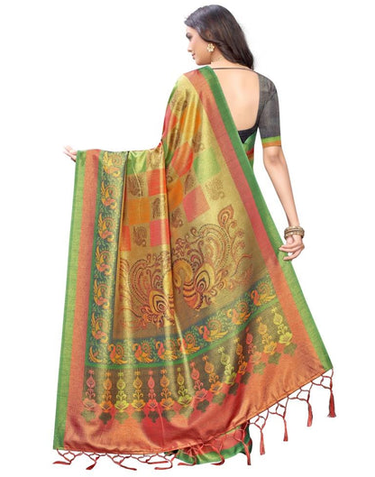 Chartreuse Yellow Coloured Silk Digital Printed Partywear saree | Sudathi