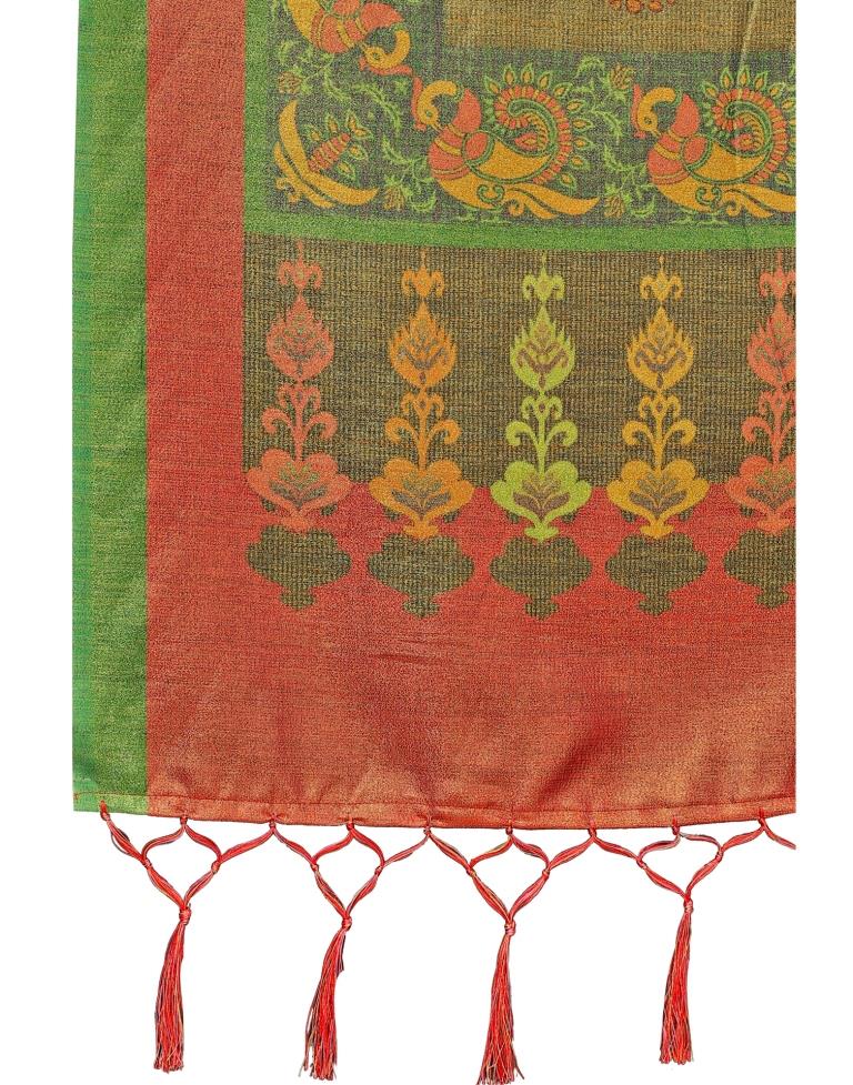 Chartreuse Yellow Coloured Silk Digital Printed Partywear saree | Sudathi