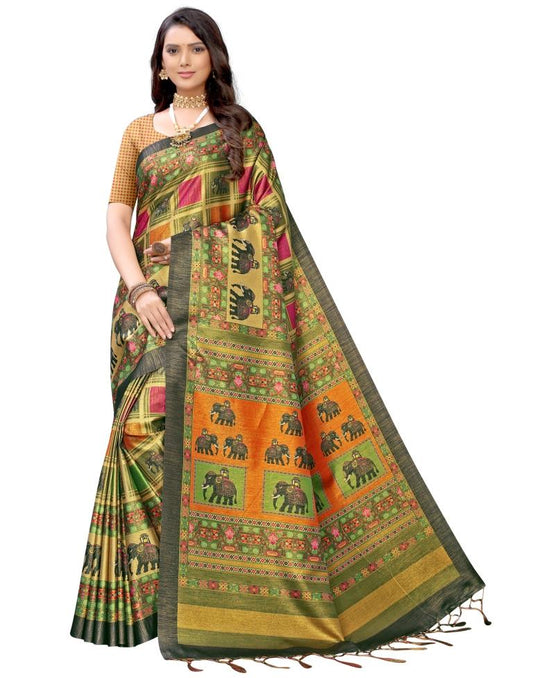 Multicolored Coloured Silk Blend Digital Printed Partywear saree | Sudathi