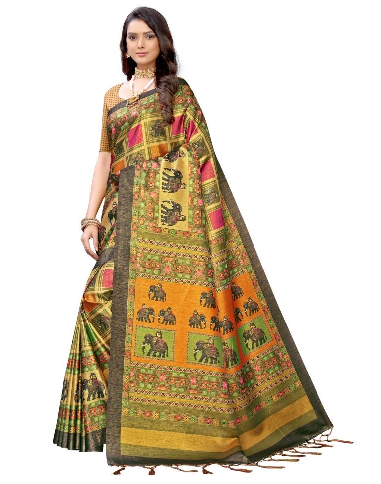 Multicolored Coloured Silk Blend Digital Printed Partywear saree | Sudathi