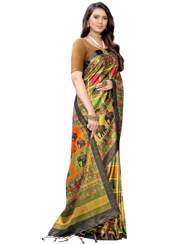Multicolored Coloured Silk Blend Digital Printed Partywear saree | Sudathi