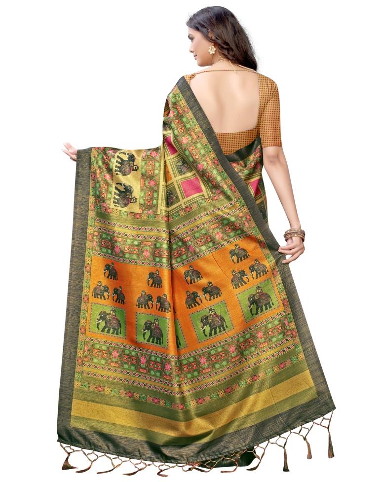 Multicolored Coloured Silk Blend Digital Printed Partywear saree | Sudathi