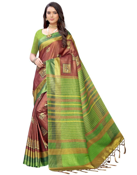 Green Coloured Silk Blend Digital Printed Partywear saree | Sudathi