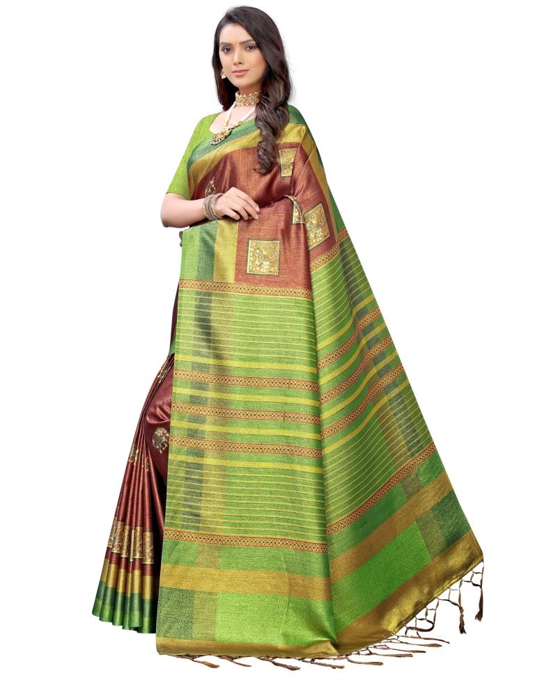 Green Coloured Silk Blend Digital Printed Partywear saree | Sudathi