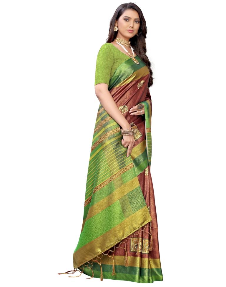 Green Coloured Silk Blend Digital Printed Partywear saree | Sudathi