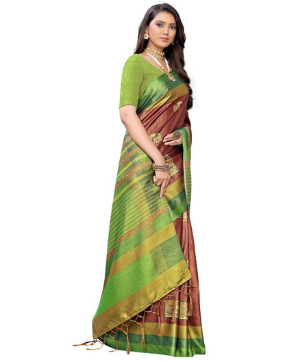 Green Coloured Silk Blend Digital Printed Partywear saree | Sudathi