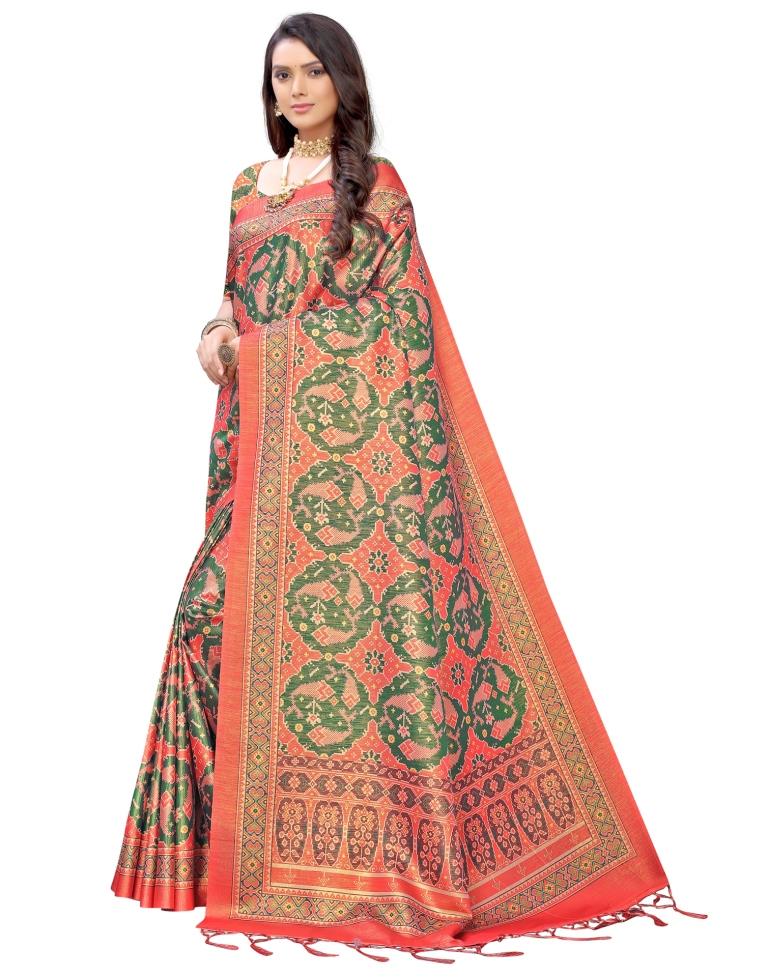 Coral Pink Coloured Silk Blend Digital Printed Partywear saree | Leemboodi