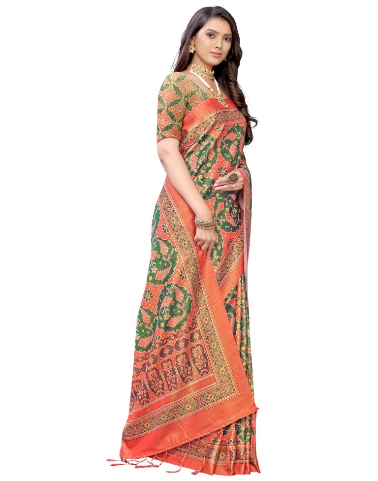 Coral Pink Coloured Silk Blend Digital Printed Partywear saree | Leemboodi