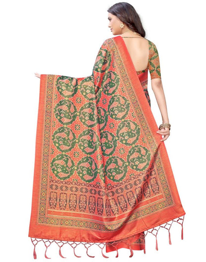 Coral Pink Coloured Silk Blend Digital Printed Partywear saree | Leemboodi