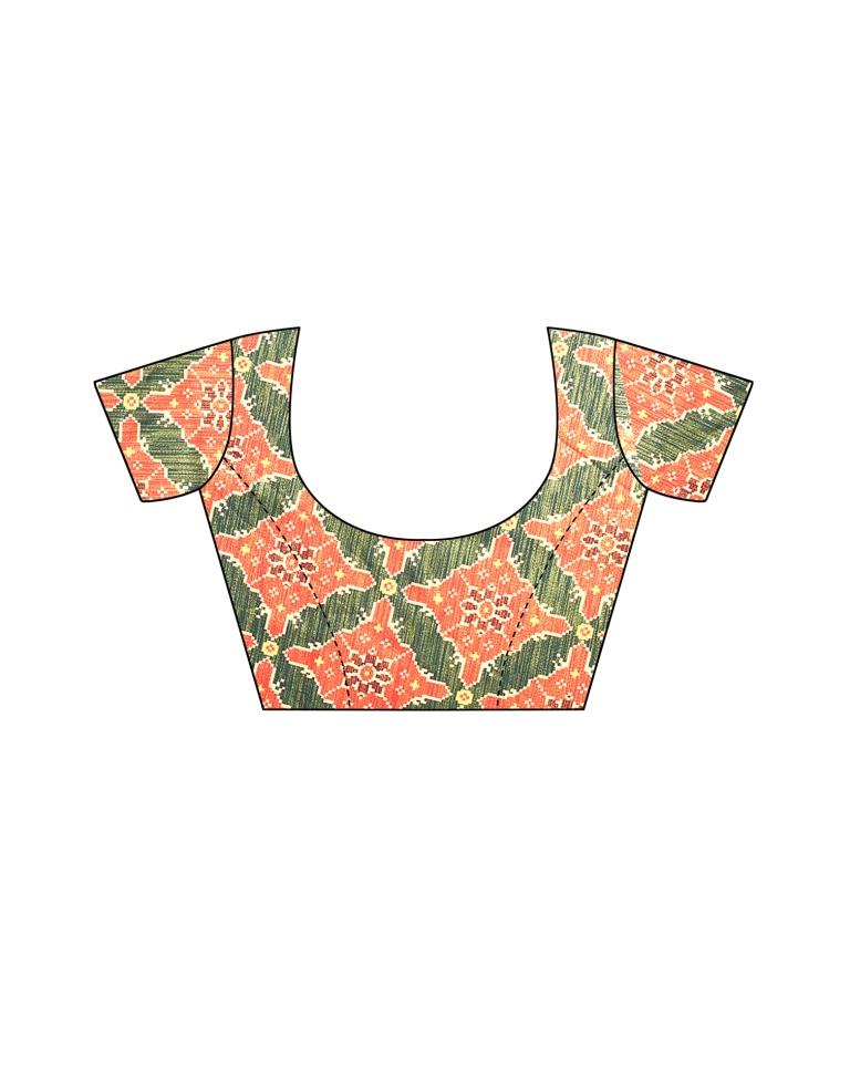 Coral Pink Coloured Silk Blend Digital Printed Partywear saree | Leemboodi