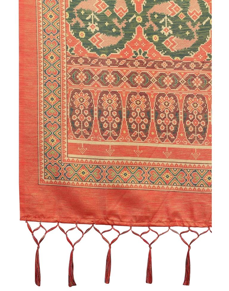 Coral Pink Coloured Silk Blend Digital Printed Partywear saree | Leemboodi