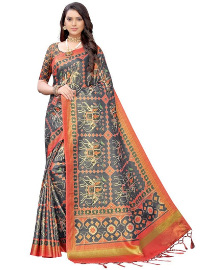 Spruce Blue Coloured Silk Blend Digital Printed Partywear saree | Sudathi