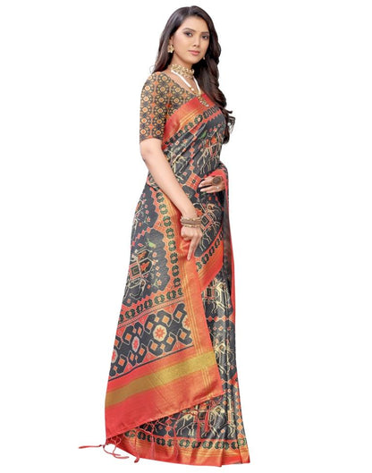Spruce Blue Coloured Silk Blend Digital Printed Partywear saree | Sudathi