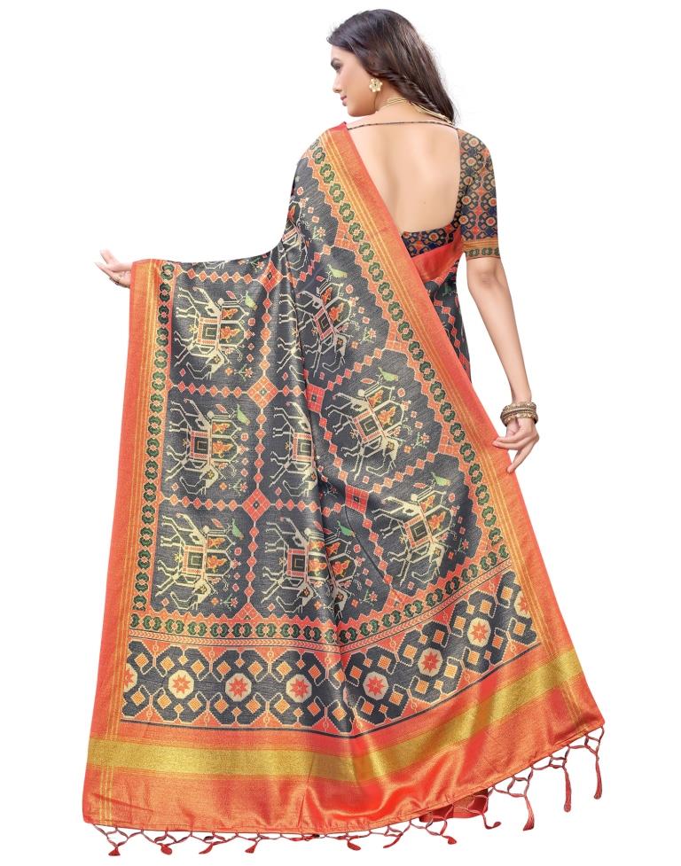 Spruce Blue Coloured Silk Blend Digital Printed Partywear saree | Sudathi