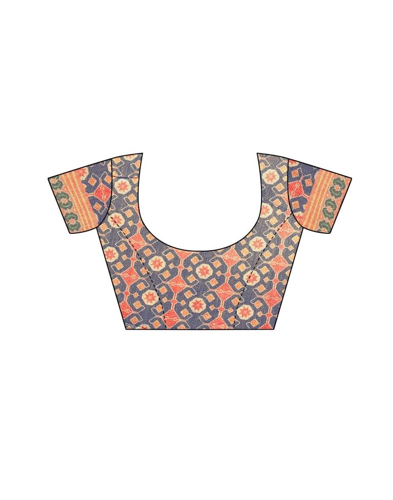 Spruce Blue Coloured Silk Blend Digital Printed Partywear saree | Sudathi