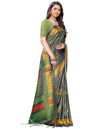 Spruce Blue Coloured Silk Blend Digital Printed Partywear saree | Sudathi