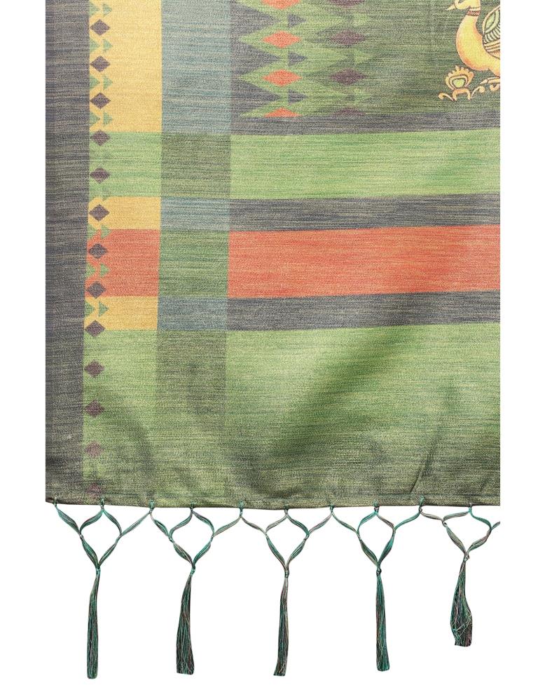 Spruce Blue Coloured Silk Blend Digital Printed Partywear saree | Sudathi