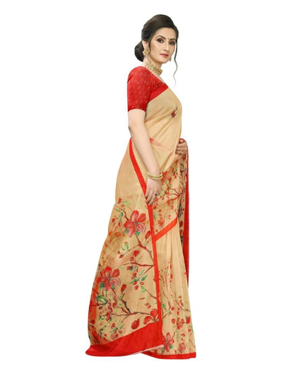 Melon Orange Printed Organza Saree