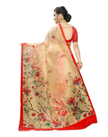 Melon Orange Printed Organza Saree