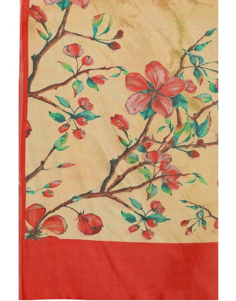 Melon Orange Printed Organza Saree