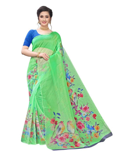 Green Printed Organza Saree