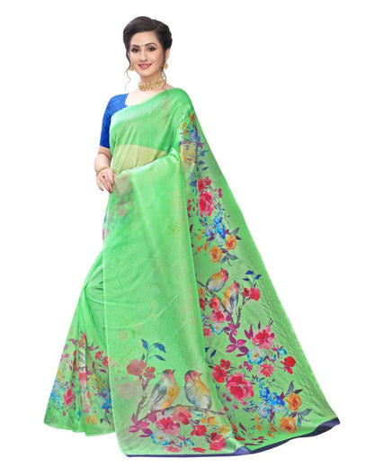 Green Printed Organza Saree