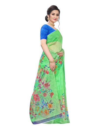 Green Printed Organza Saree