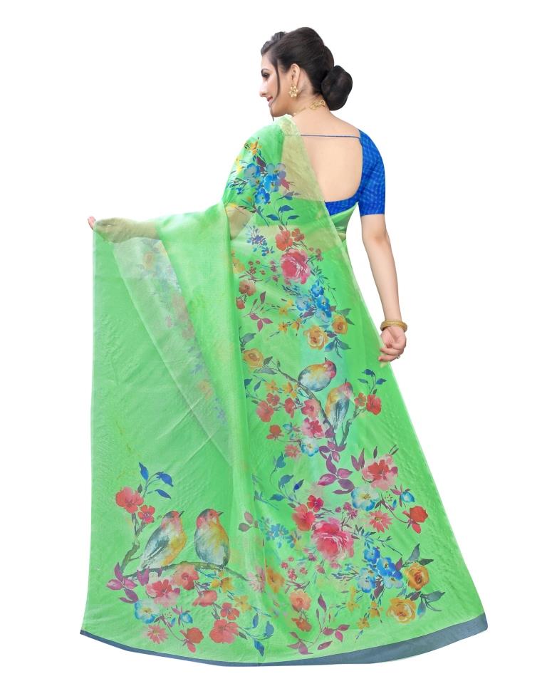 Green Printed Organza Saree