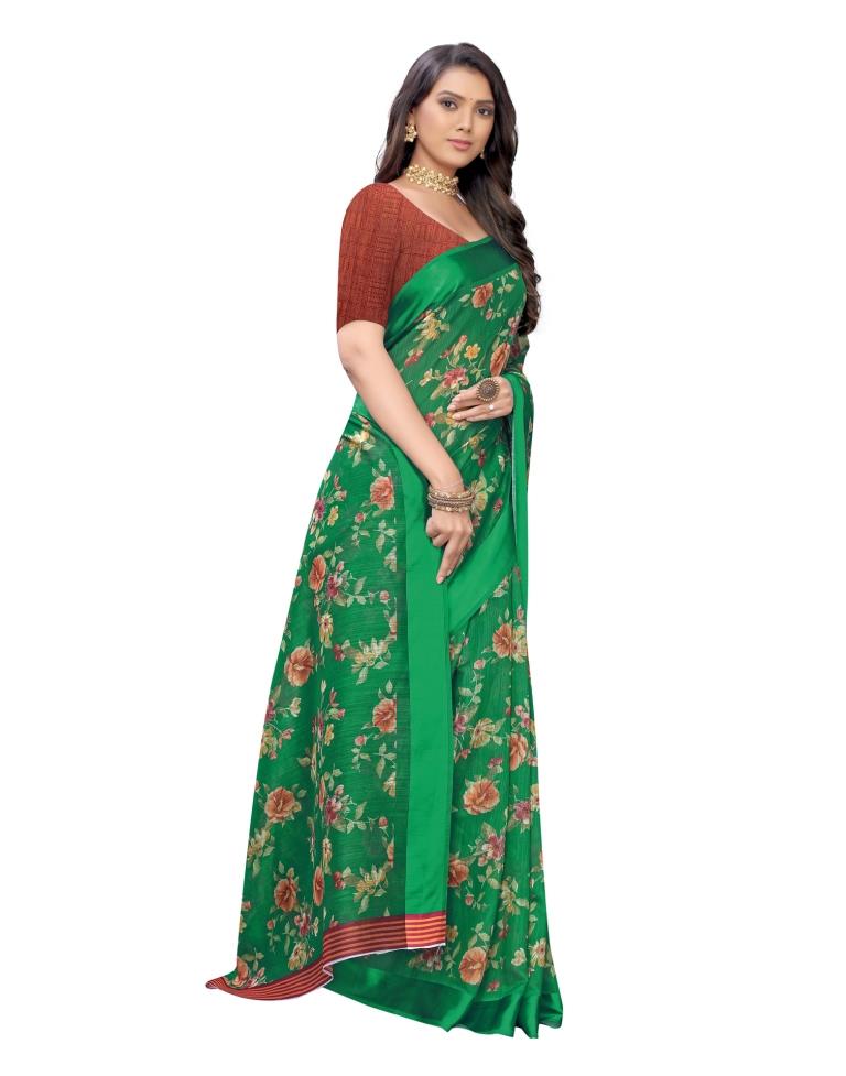 Green Printed Cotton Saree