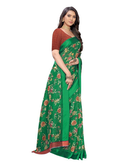 Green Printed Cotton Saree