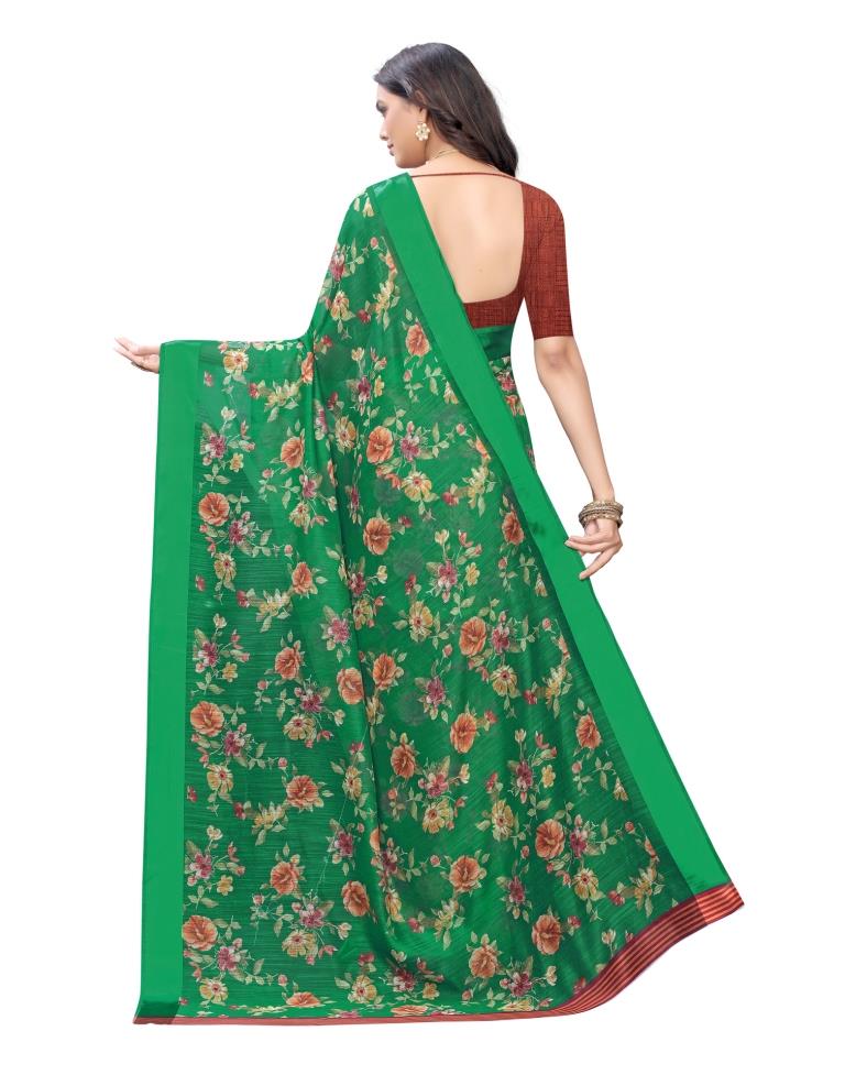 Green Printed Cotton Saree