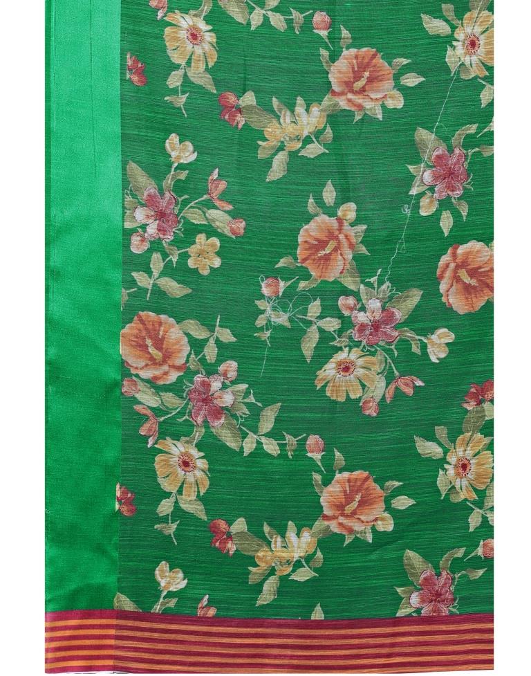 Green Printed Cotton Saree